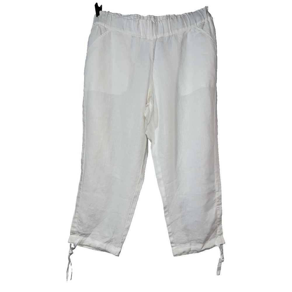 Pure Jill Linen White Cropped Pants Elastic Waist Drawstring Hem Womens 2X NEW